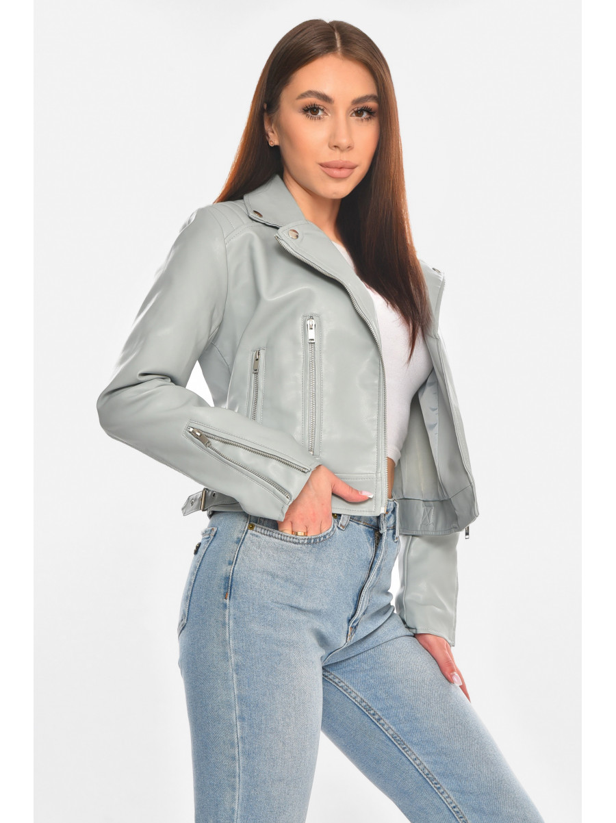 Куртка-косуха женская демисезонная эко-кожа серого цвета 2201 210535C