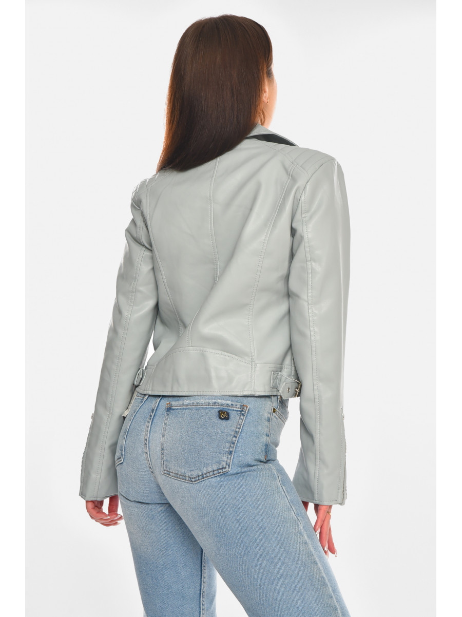 Куртка-косуха женская демисезонная эко-кожа серого цвета 2201 210535C