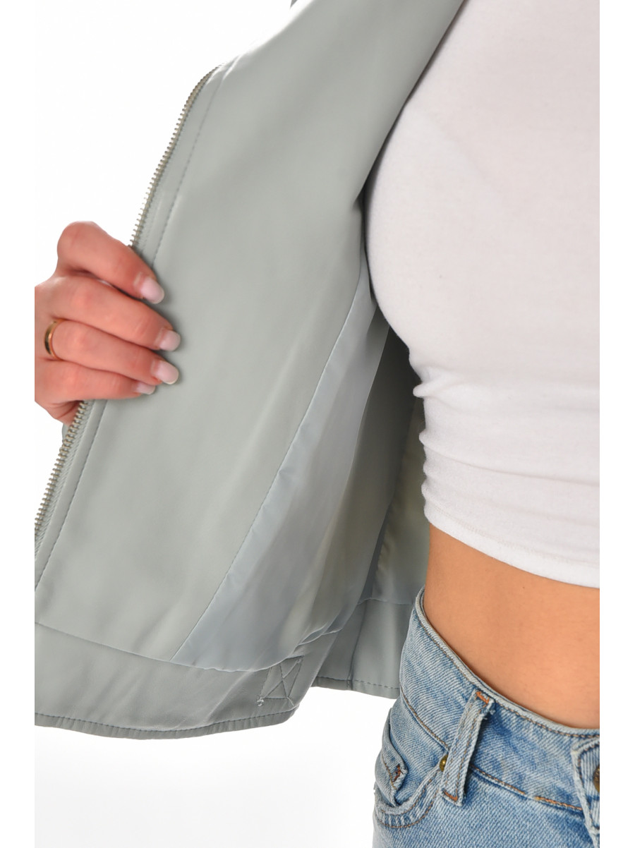 Куртка-косуха женская демисезонная эко-кожа серого цвета 2201 210535C