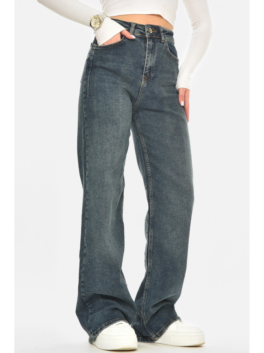 Джинси жіночі однотонні темно-синього кольору 2021 210589C