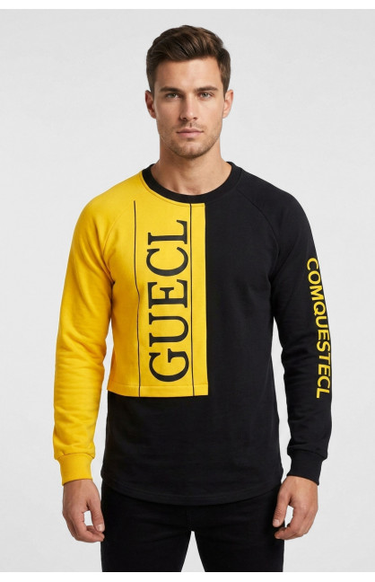 Свитшот мужской черно-желтого цвета с принтом 7702 210631C Свитшот мужской черно-желтого цвета с принтом 7702 210631C