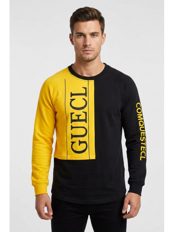 Свитшот мужской черно-желтого цвета с принтом 7702 210631C