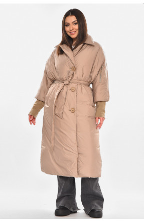 Куртка женская демисезонная удлиненная  темно-бежевого  цвета 5611 210649C