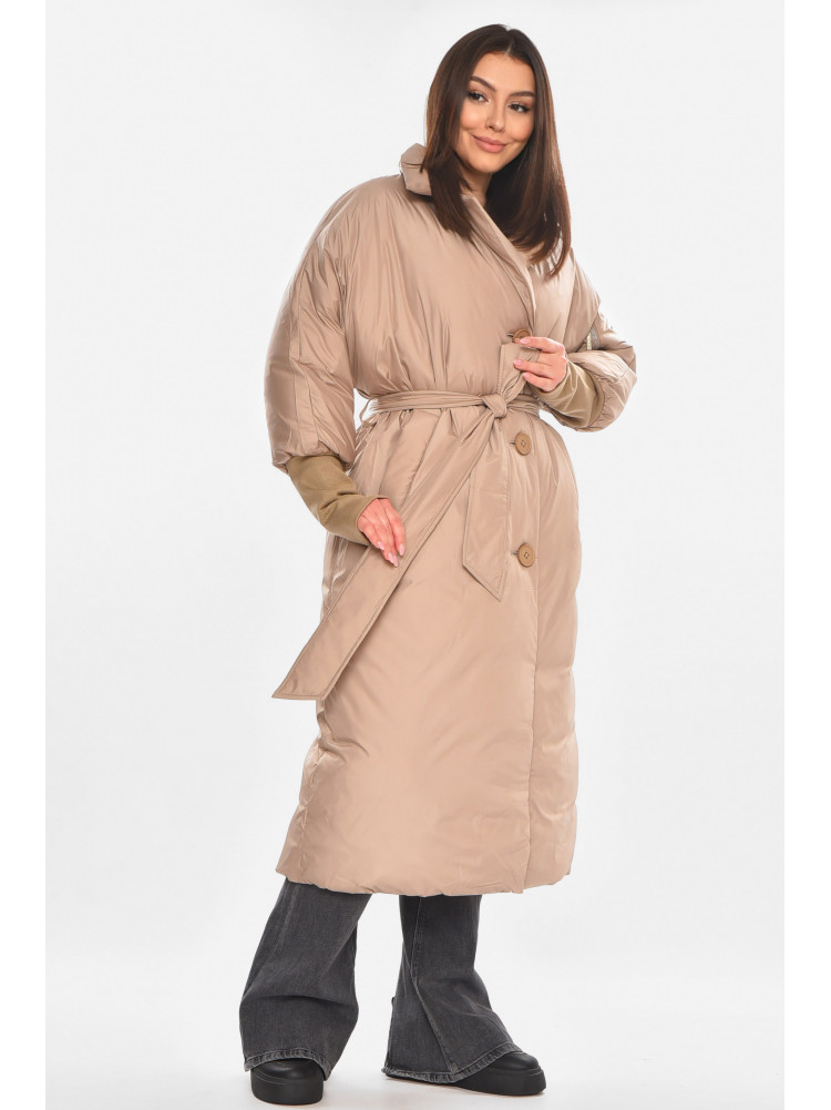 Куртка женская демисезонная удлиненная  темно-бежевого  цвета 5611 210649C