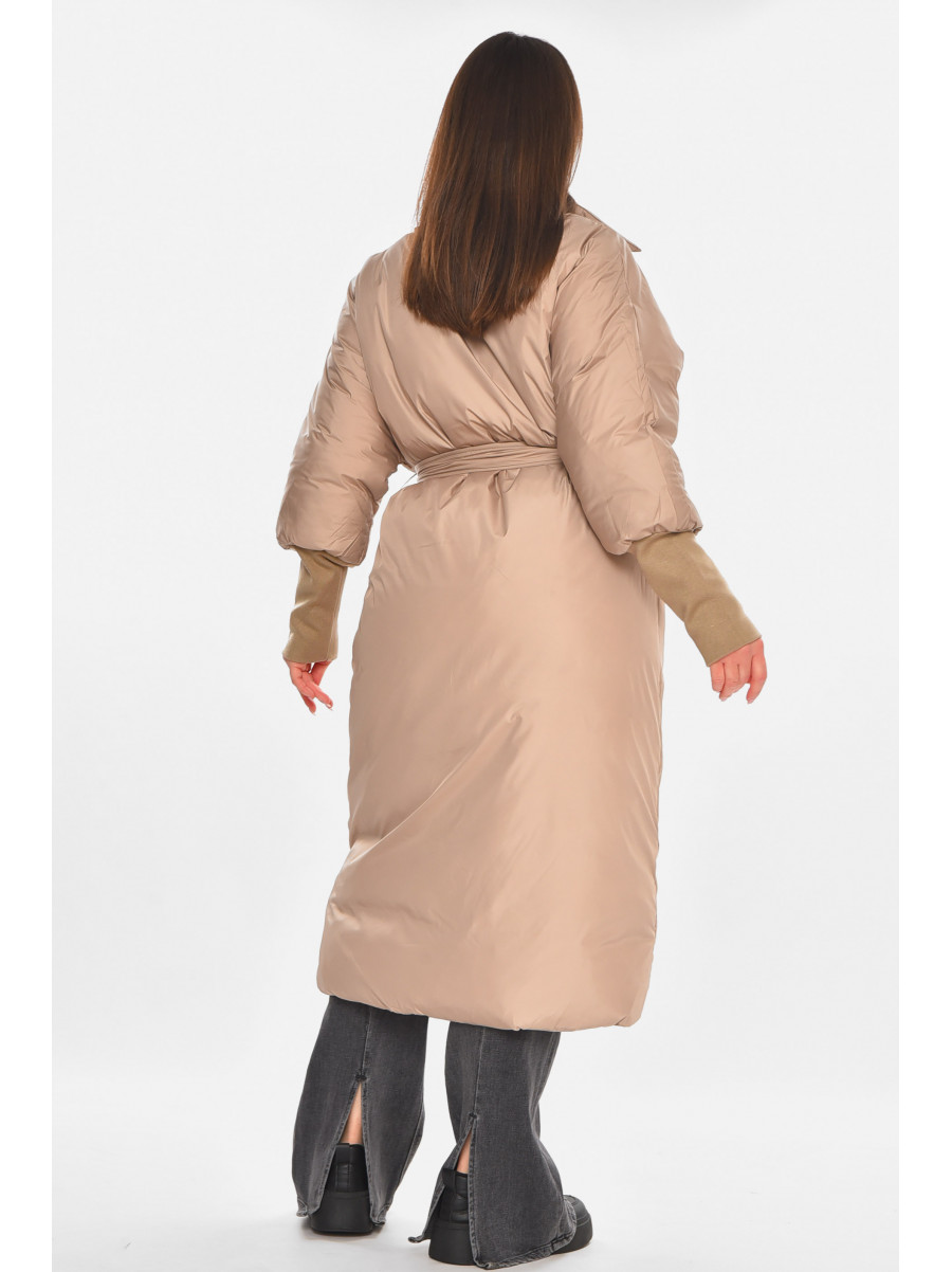 Куртка женская демисезонная удлиненная  темно-бежевого  цвета 5611 210649C