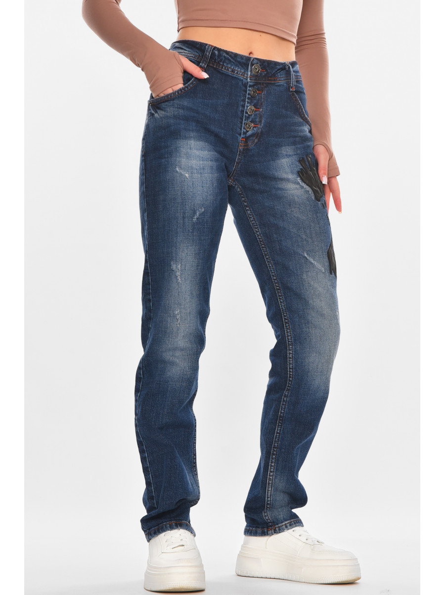 Джинсы женские однотонные синего цвета 841 210654C