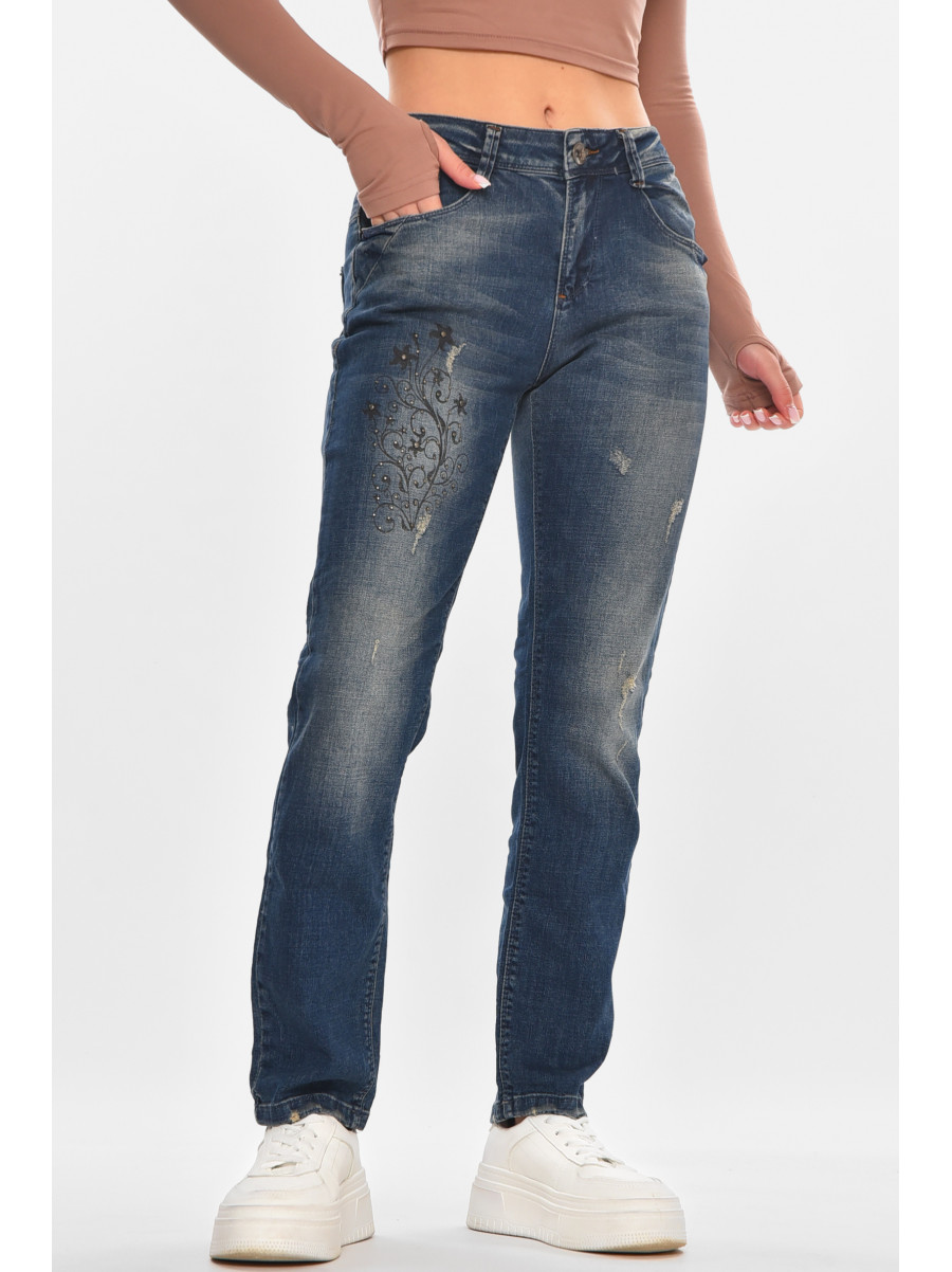 Джинсы женские однотонные синего цвета 828 210656C