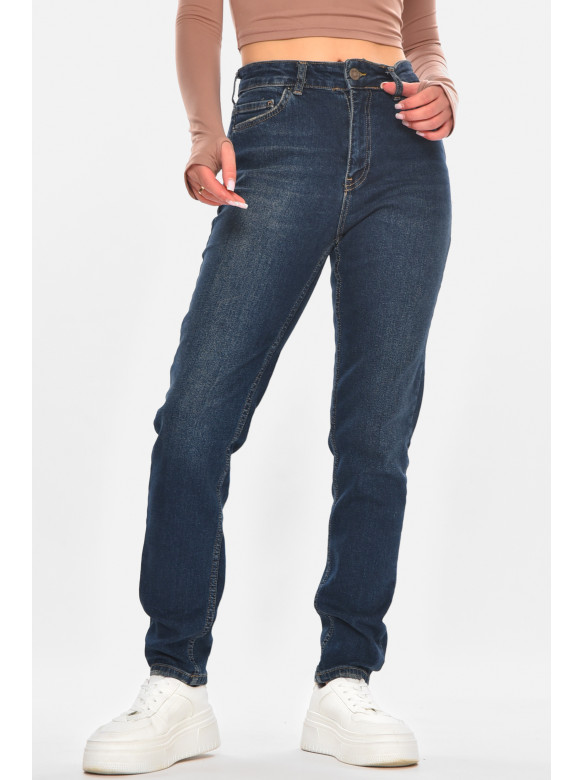 Джинсы женские однотонные тёмно-синего цвета 1113 210664C