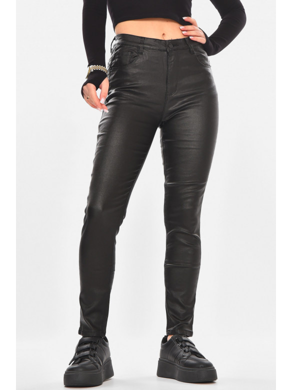 Штаны женские с эко-кожи однотонные черного цвета K5252-1 210732C