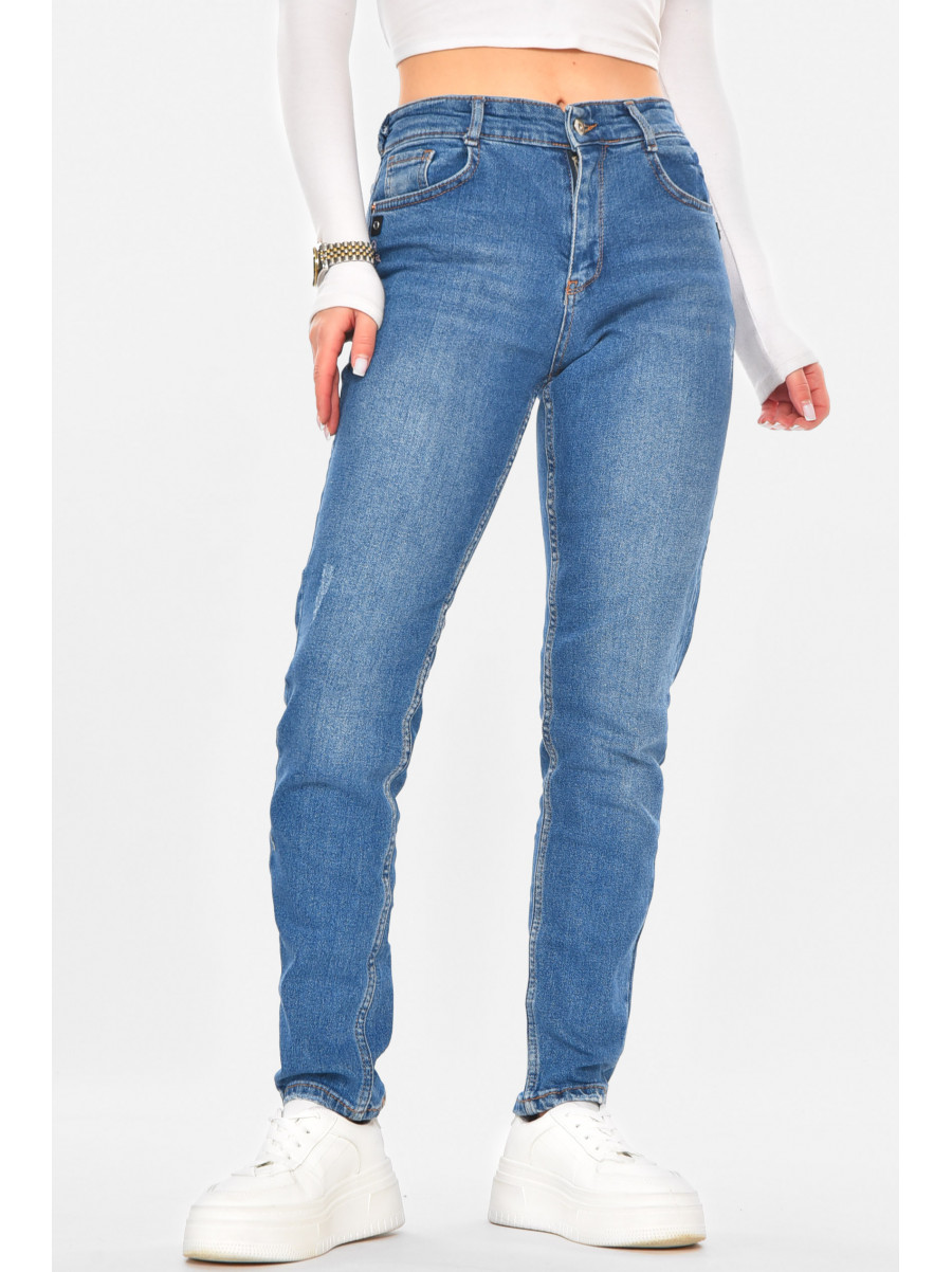 Джинсы женские однотонные синего цвета 1053 210738C