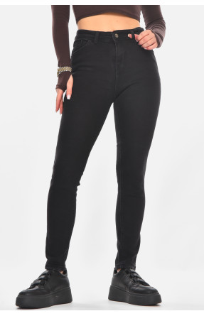 Джинсы женские однотонные черного цвета с небольшим флисом 5491 210745C