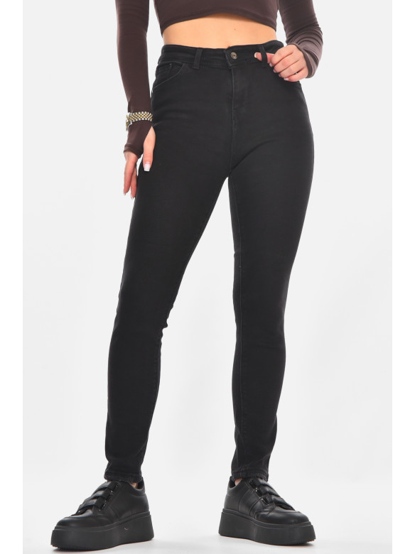 Джинсы женские однотонные черного цвета с небольшим флисом 5491 210745C