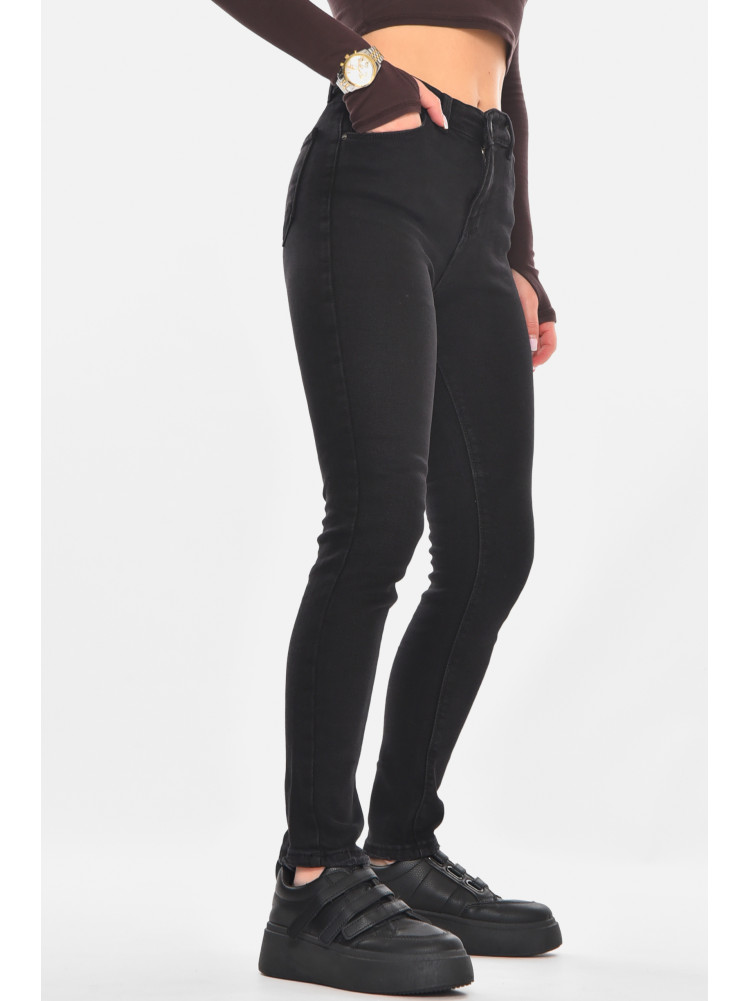 Джинсы женские однотонные черного цвета с небольшим флисом 5491 210745C