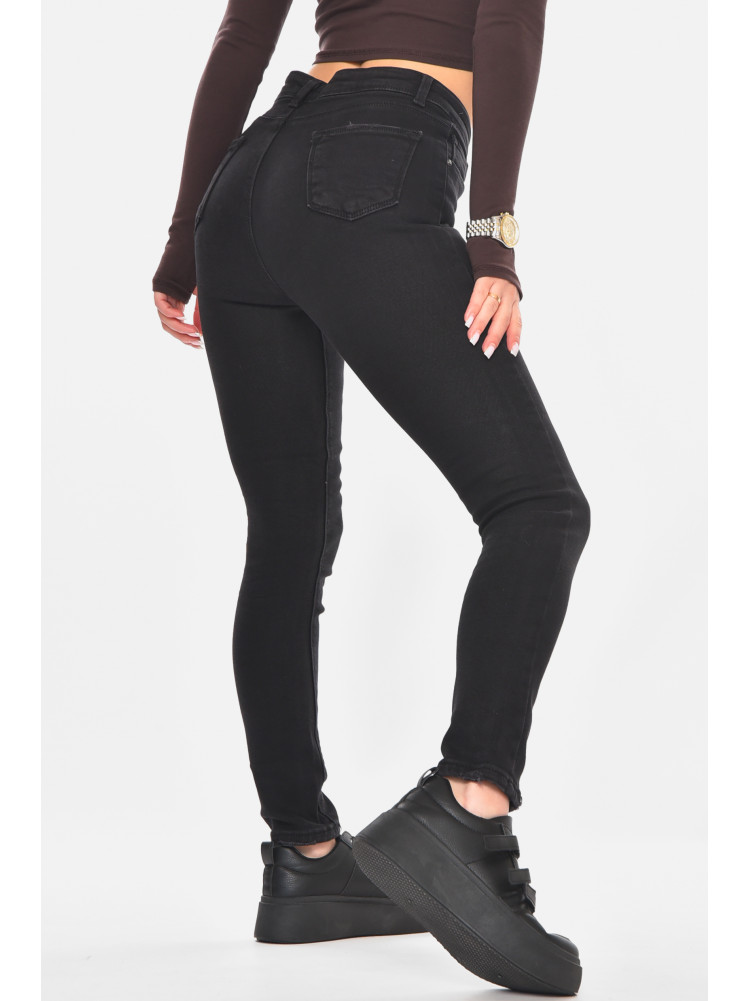Джинсы женские однотонные черного цвета с небольшим флисом 5491 210745C