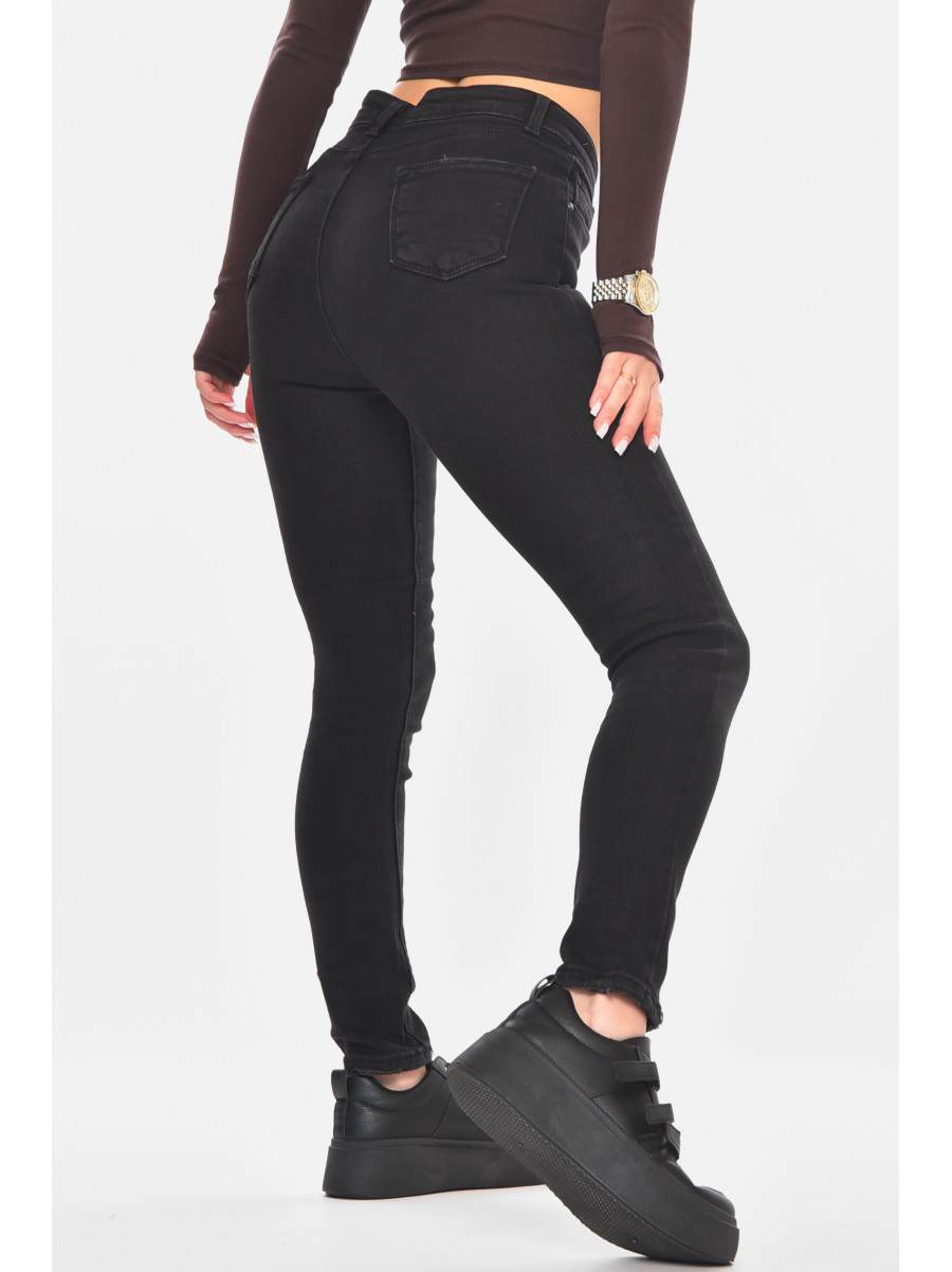 Джинсы женские однотонные черного цвета с небольшим флисом 5491 210745C