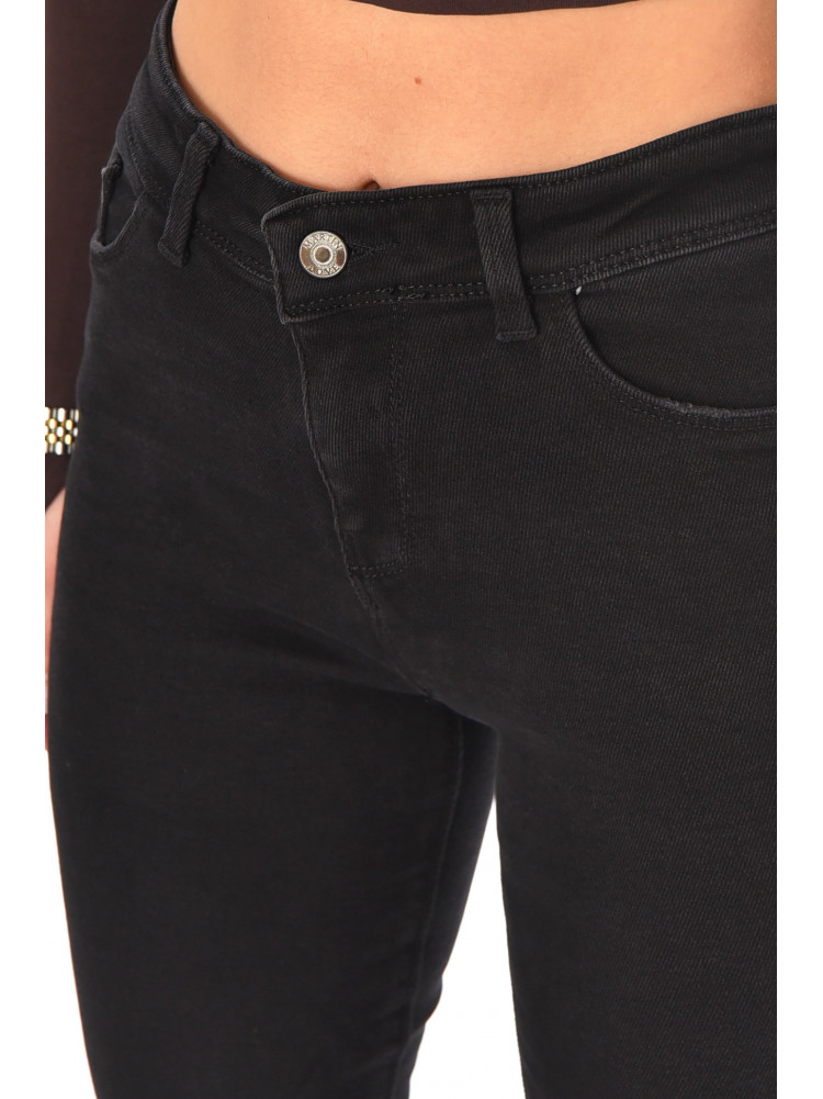 Джинсы женские однотонные черного цвета с небольшим флисом 5491 210745C