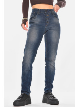 Джинсы женские однотонные тёмно-синего цвета JJ-135 210747C