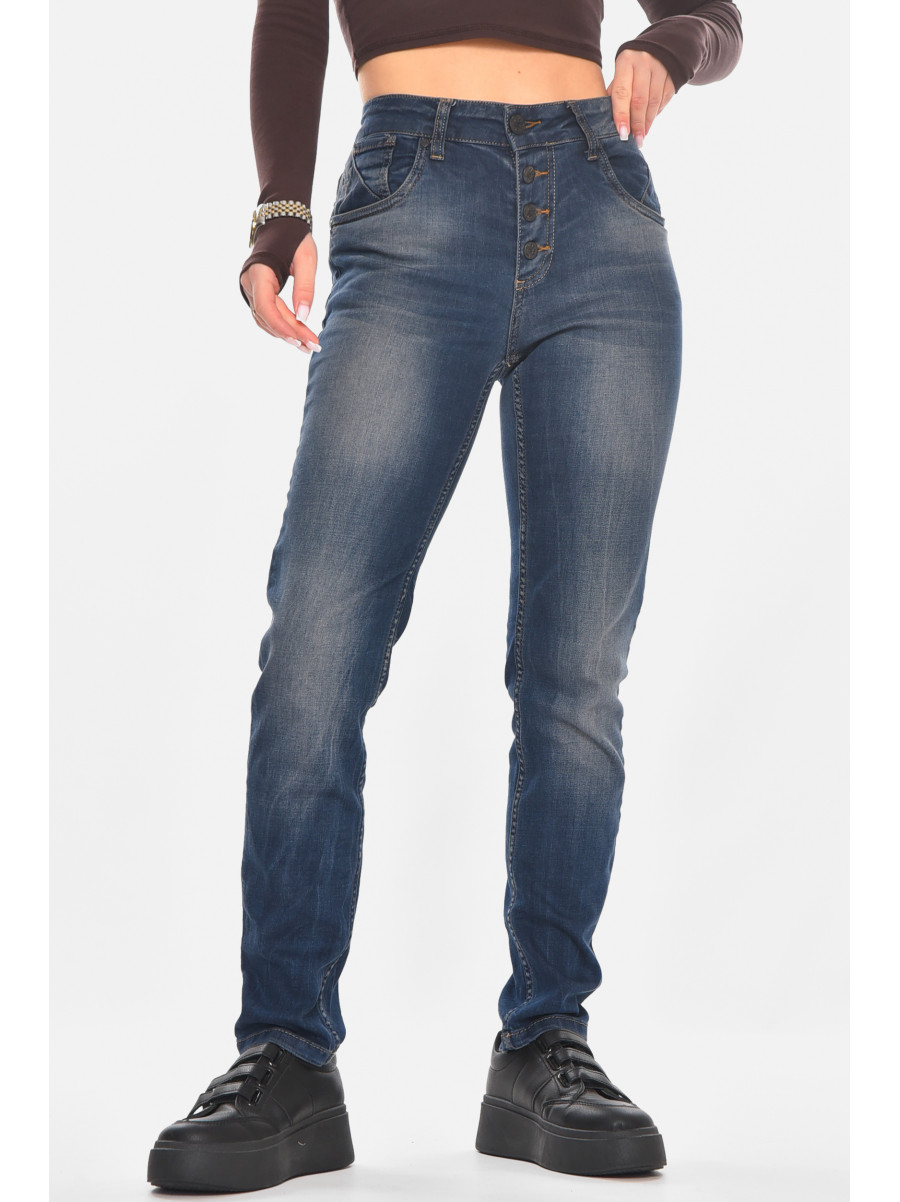 Джинсы женские однотонные тёмно-синего цвета JJ-135 210747C