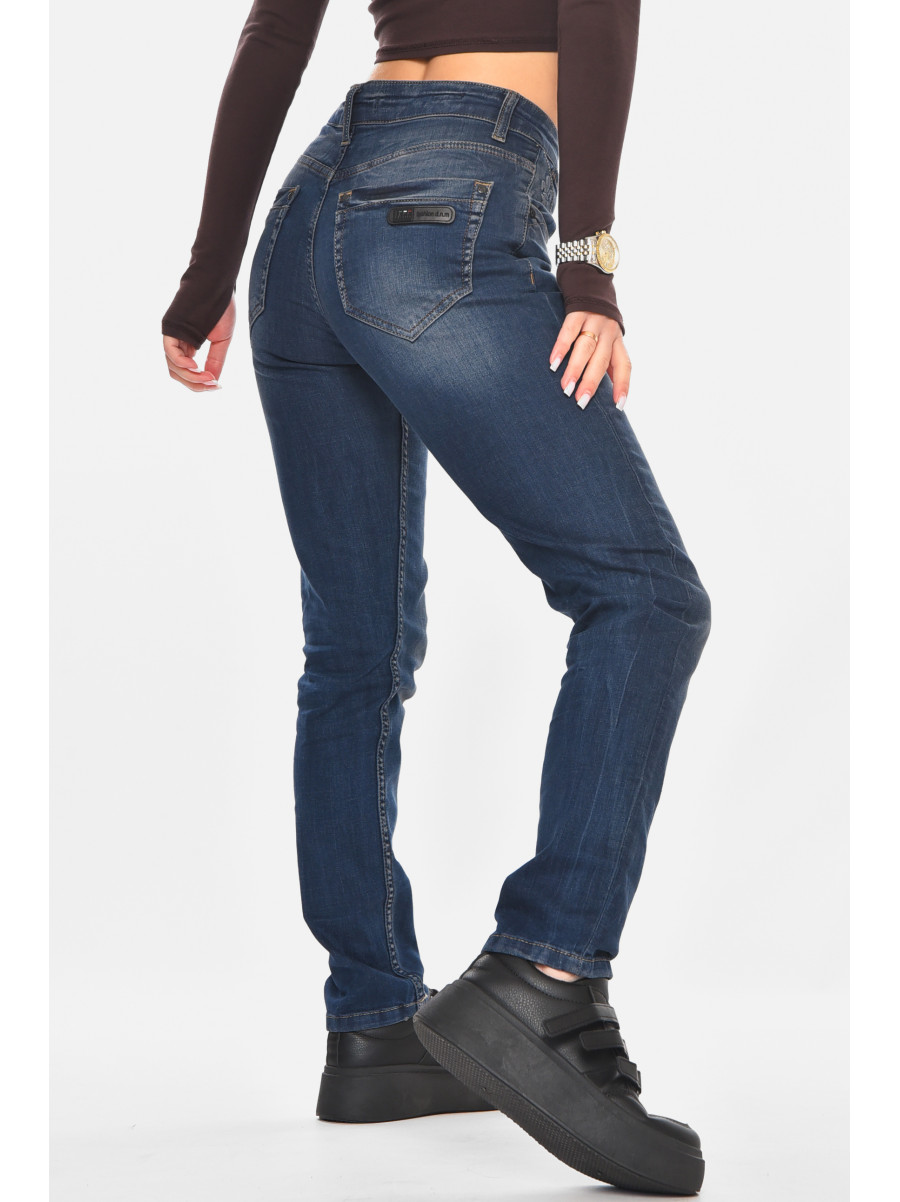 Джинсы женские однотонные тёмно-синего цвета JJ-135 210747C