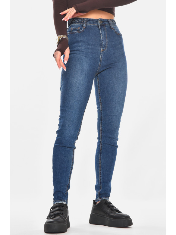 Джинсы женские однотонные тёмно-синего цвета 0939 210749C