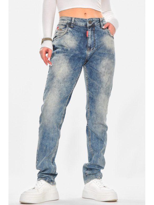 Джинсы женские однотонные синего цвета 3017 210763C
