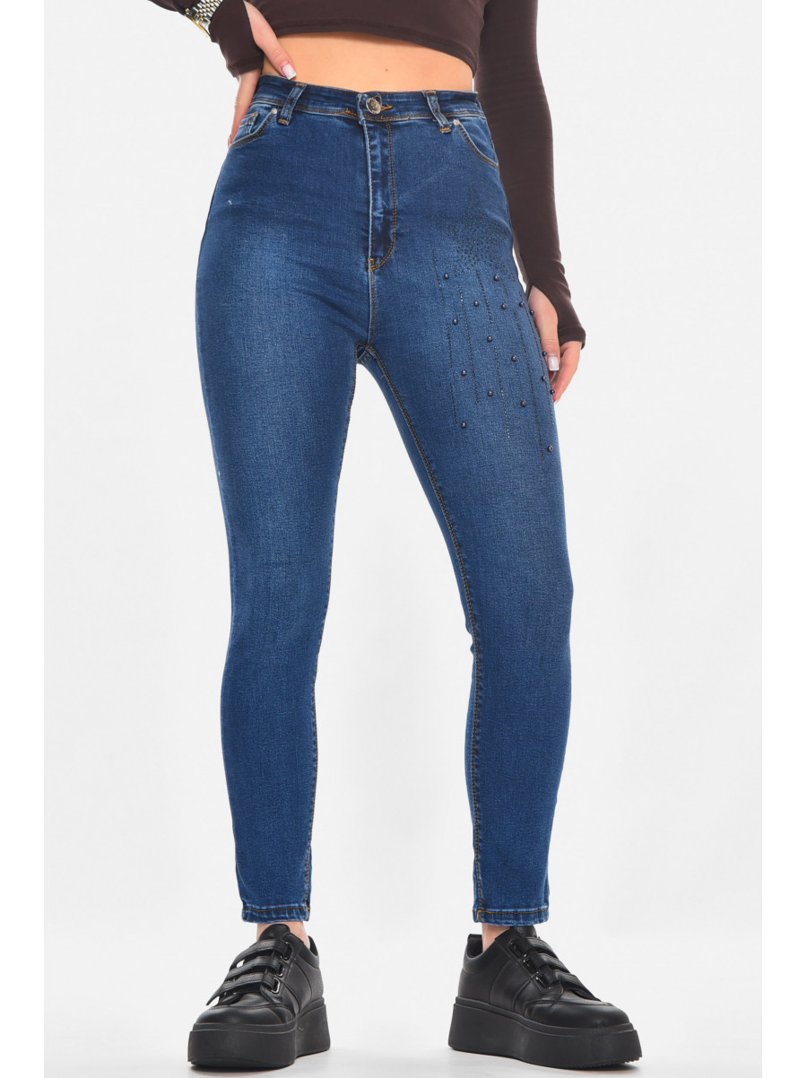 Джинсы женские однотонные синего цвета 1602 210775C