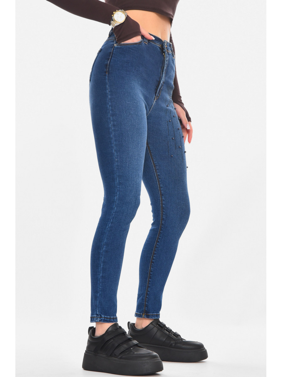 Джинсы женские однотонные синего цвета 1602 210775C