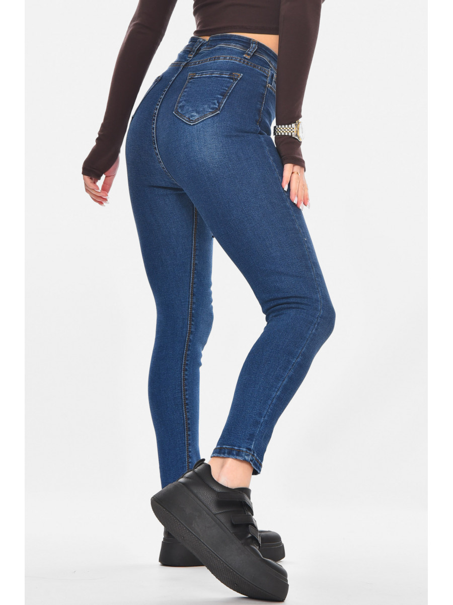 Джинсы женские однотонные синего цвета 1602 210775C