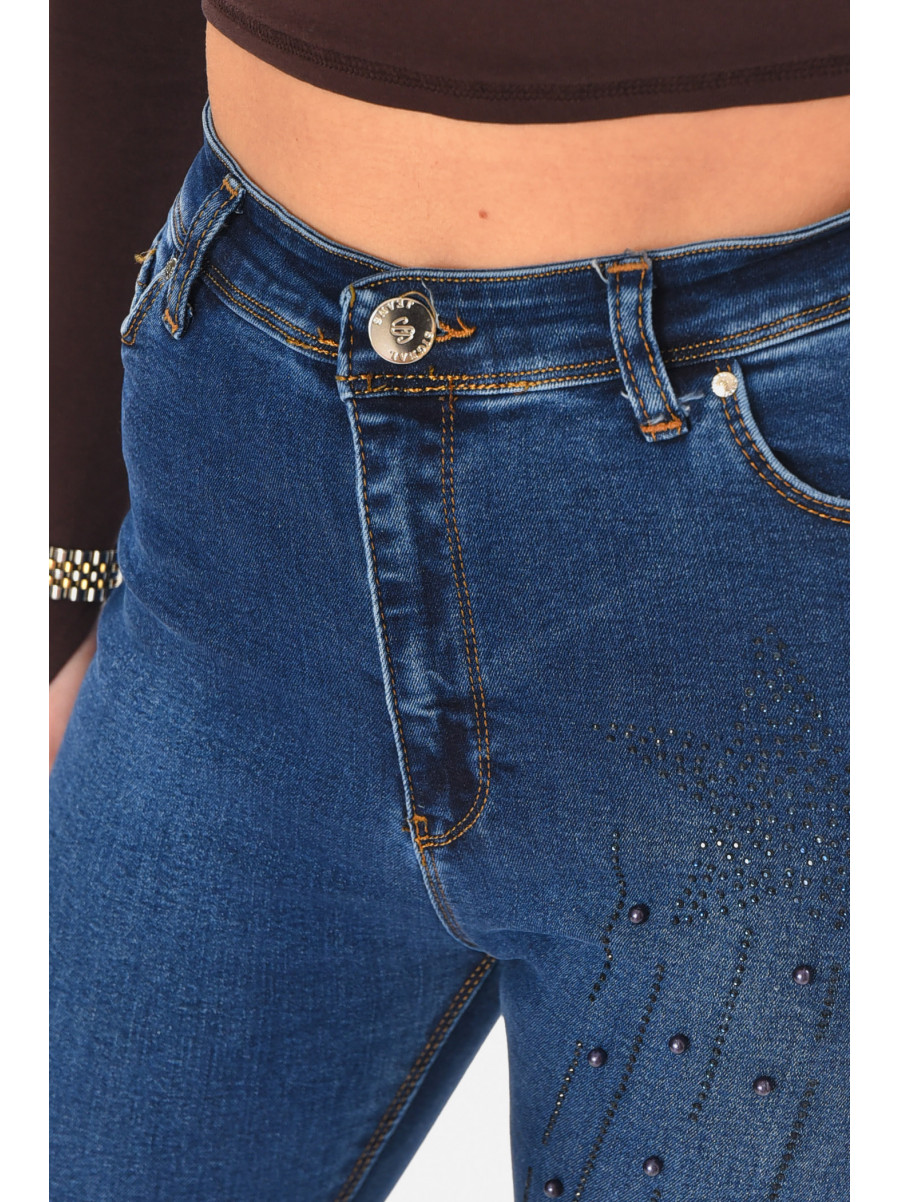 Джинсы женские однотонные синего цвета 1602 210775C