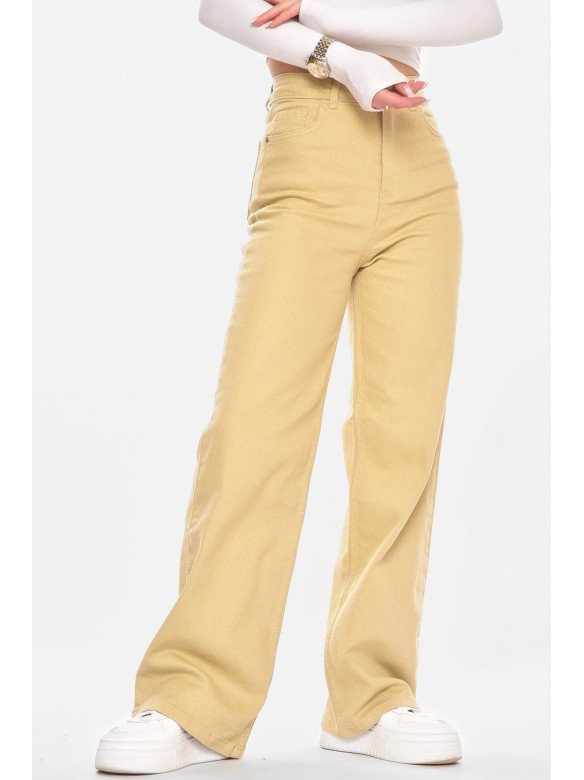 Джинсы женские однотонные бежевого цвета 1037 210790C