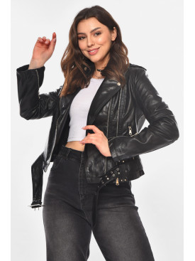 Куртка-косуха жіноча з екошкіри чорного кольору 1902 210812C