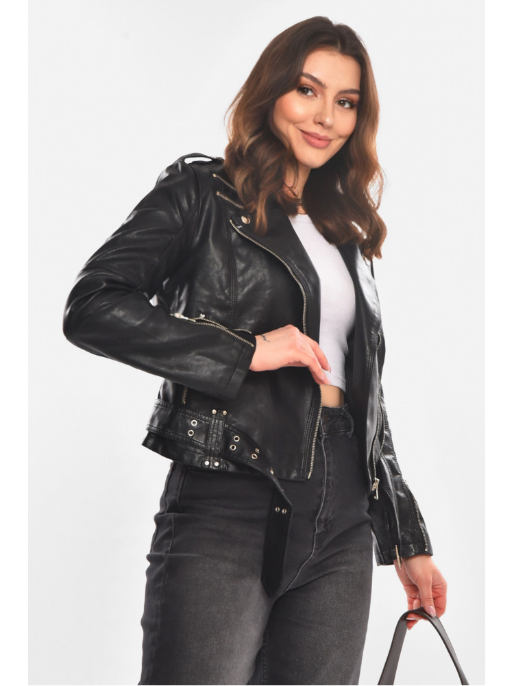 Куртка-косуха жіноча з екошкіри чорного кольору 1902 210812C