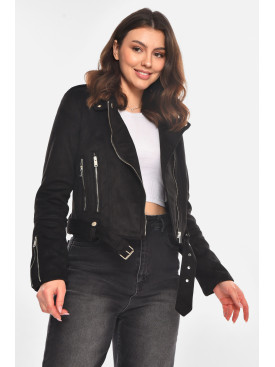 Куртка-косуха жіноча з екозамші чорного кольору 1947 210814C