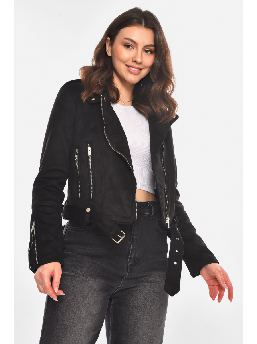 Куртка-косуха жіноча з екозамші чорного кольору 1947 210814C