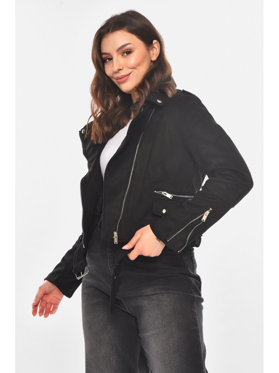 Куртка-косуха жіноча з екозамші чорного кольору 1947 210814C