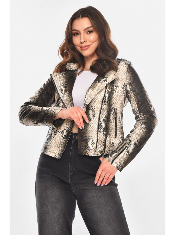 Куртка-косуха жіноча з екошкіри чорно-білого кольору 1902 210815C