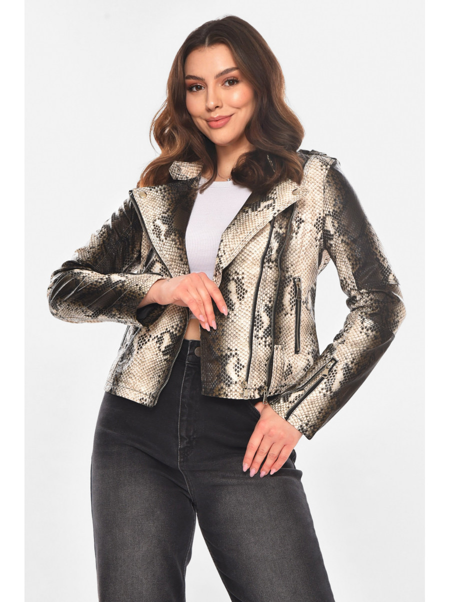 Куртка-косуха жіноча з екошкіри чорно-білого кольору 1902 210815C