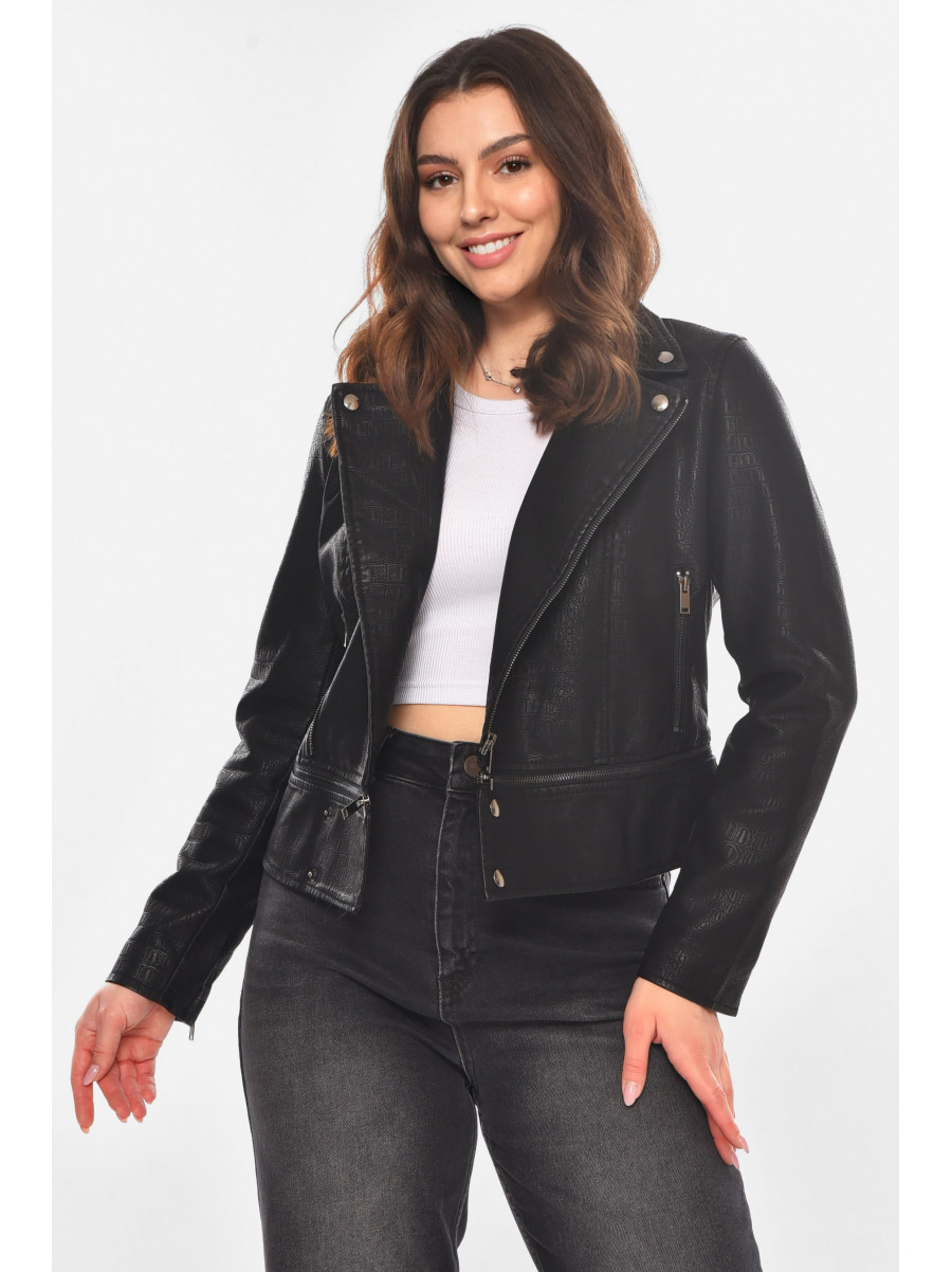 Куртка-косуха жіноча з екошкіри чорного кольору 1955 210820C