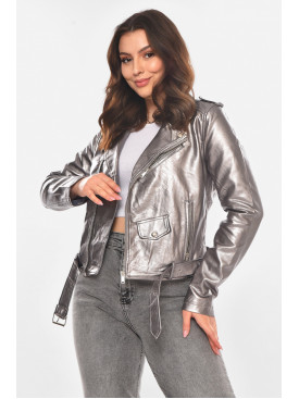 Куртка-косуха жіноча з екошкіри сріблястого кольору 1607 210824C