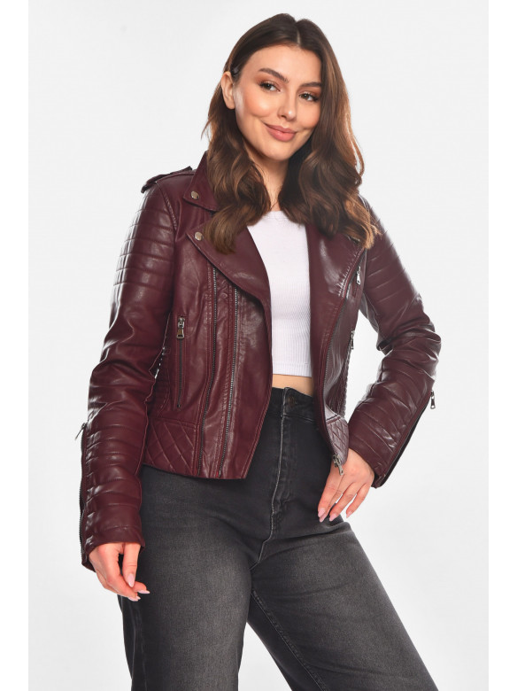Куртка-косуха женская из экокожи бордового цвета 1708 210825C
