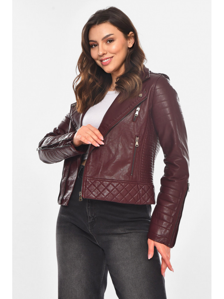 Куртка-косуха женская из экокожи бордового цвета 1708 210825C
