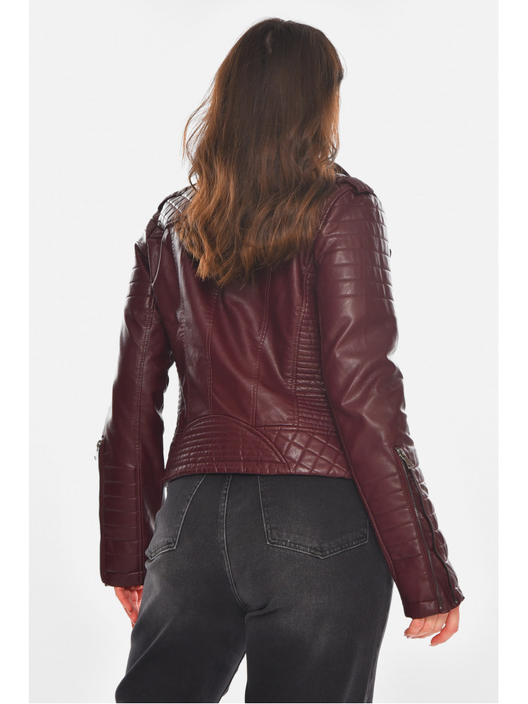 Куртка-косуха женская из экокожи бордового цвета 1708 210825C