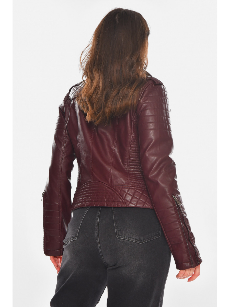 Куртка-косуха женская из экокожи бордового цвета 1708 210825C