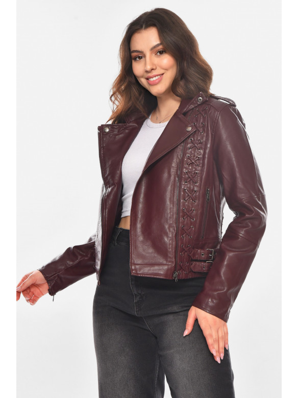 Куртка-косуха женская из экокожи бордового цвета 1816 210826C