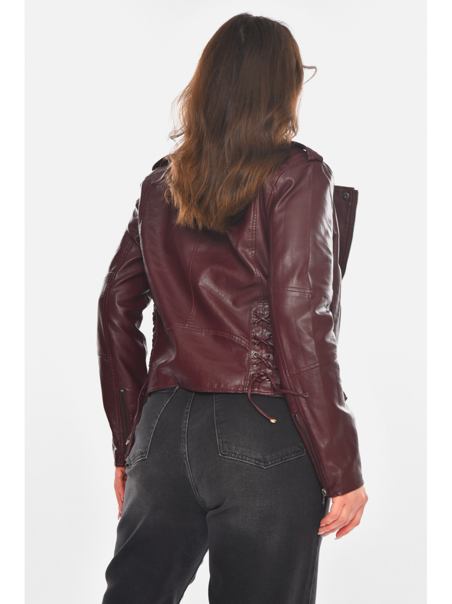 Куртка-косуха женская из экокожи бордового цвета 1816 210826C