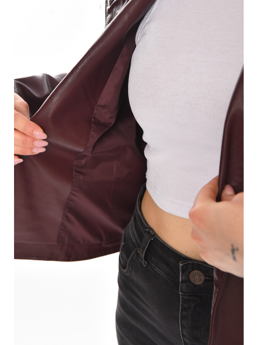 Куртка-косуха женская из экокожи бордового цвета 1816 210826C