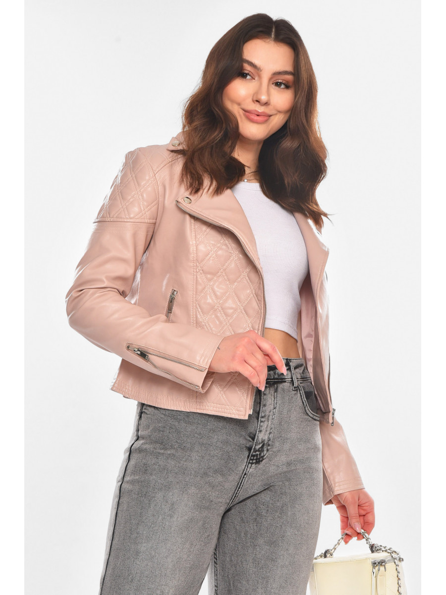 Куртка-косуха женская из экокожи пудрового цвета 1921 210828C
