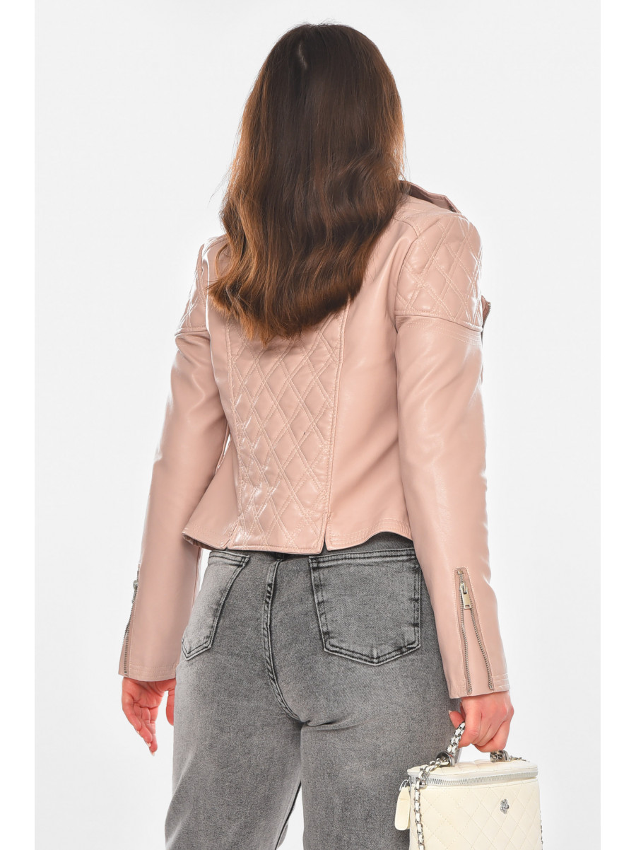 Куртка-косуха женская из экокожи пудрового цвета 1921 210828C
