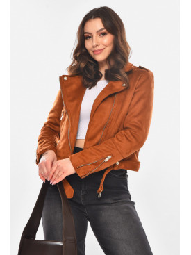 Куртка-косуха женская из экозамши светло-коричневого цвета 1947 210829C