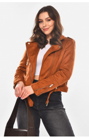 Куртка-косуха женская из экозамши светло-коричневого цвета 1947 210829C Куртка-косуха женская из экозамши светло-коричневого цвета 1947 210829C